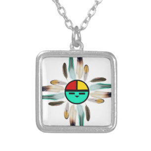 Zia Sun God with Feathers Silver Plated Necklace