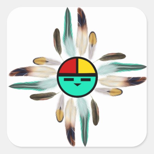 Zia Sun God with Feathers Square Sticker