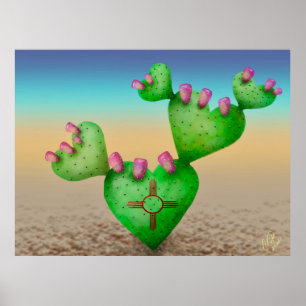 Zia Sun Heart Nopales Desert Scene New Mexico Poster
