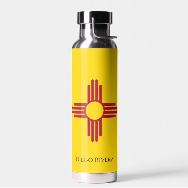 Zia Sun New Mexico Flag Personalize Name Water Bottle (Left)