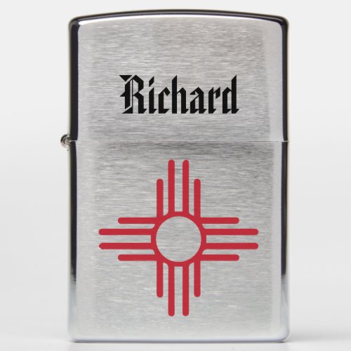 Zia Sun Symbol Red DIY Custom Name New Mexico Zippo Lighter