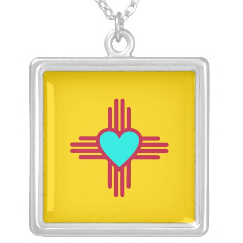 Zia Sun Symbol with Heart of New Mexico Gift Silver Plated Necklace