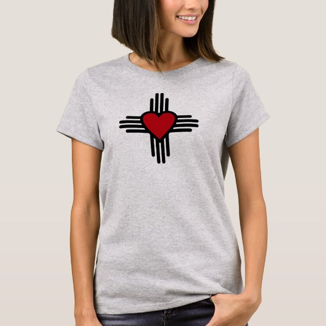 Zia Sun Symbol with Heart of New Mexico T-Shirt (Front)