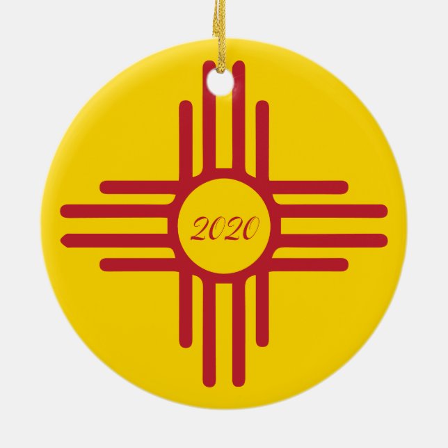 Zia Symbol Custom Year Holiday Ceramic Ornament (Back)