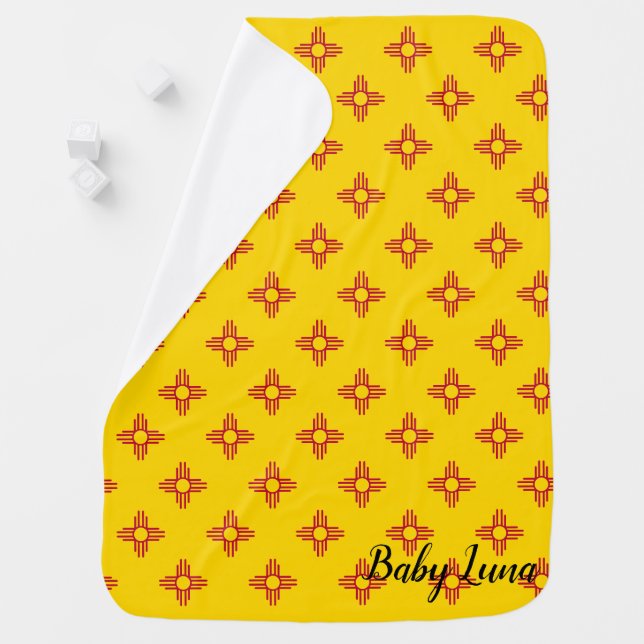 Zia Symbol Red and Yellow Custom Name Baby Blanket (In Situ)