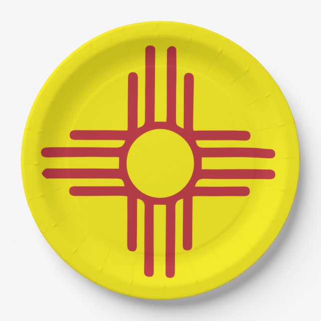 Zia Symbol Red and Yellow Fiesta Party Paper Plates (Front)
