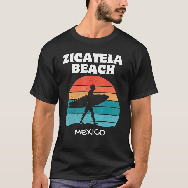 ZICATELA BEACH MEXICO Surf Retro Sunset Surfing T-Shirt (Front)