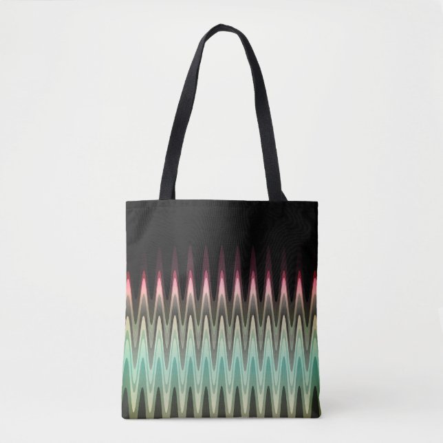 Zig Zag Black Red Teal Gray Pattern Tote Bag (Front)