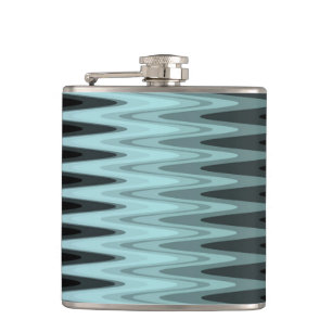 Zig Zag Black Teal Gray Pattern Hip Flask