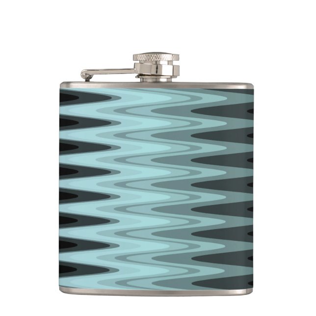 Zig Zag Black Teal Gray Pattern Hip Flask (Front)