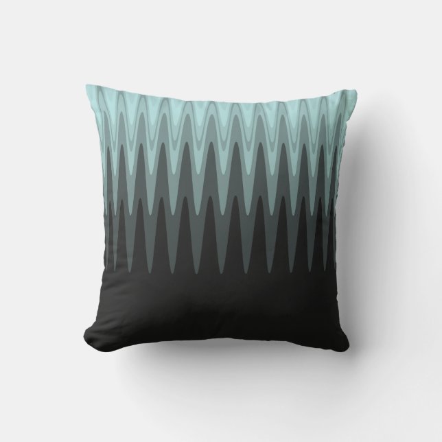 Zig Zag Black Teal Gray Pattern Outdoor Pillow (Front)
