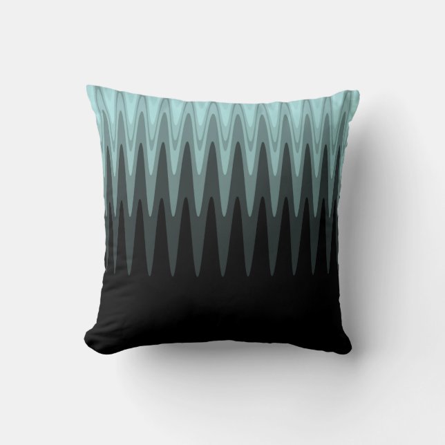 Zig Zag Black Teal Gray Pattern Throw Pillow (Front)