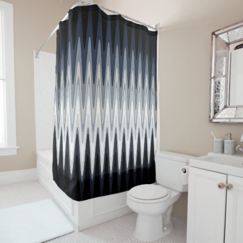 Zig Zag Black White Gray Navy Blue Beige Pattern Shower Curtain