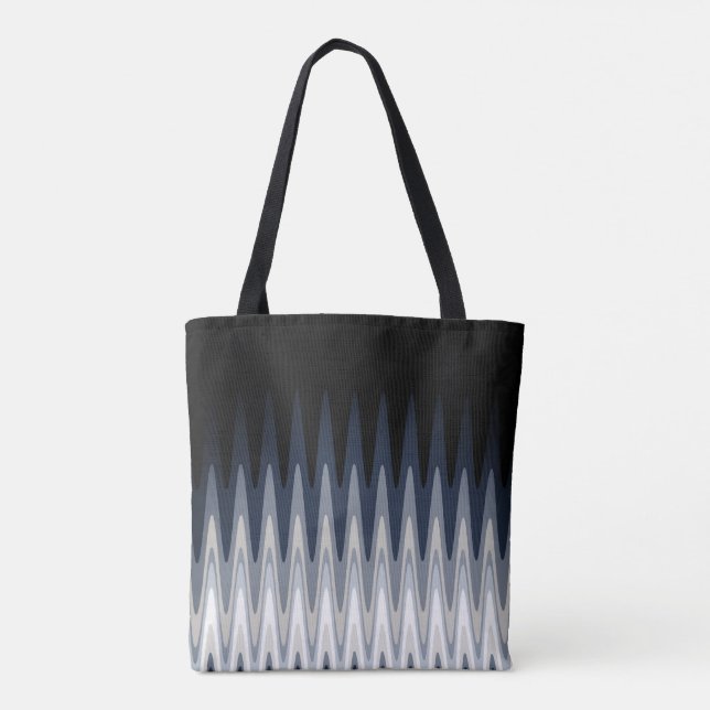 Zig Zag Black White Gray Navy Blue Beige Pattern Tote Bag (Back)