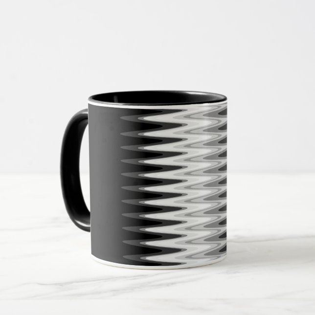 Zig Zag Black White Gray Pattern Mug (Front Left)