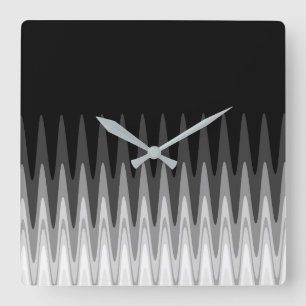 Zig Zag Black White Gray Pattern Square Wall Clock