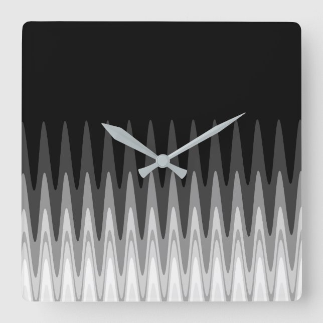 Zig Zag Black White Gray Pattern Square Wall Clock (Front)
