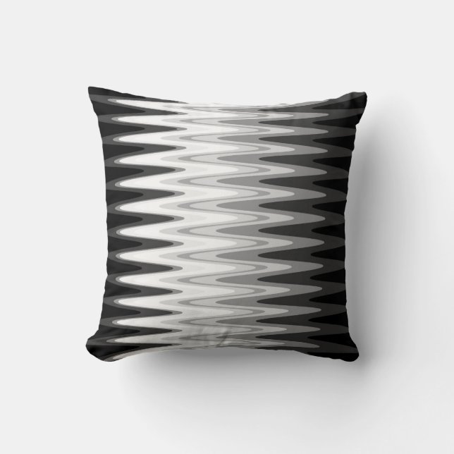 Zig Zag Black White Gray Pattern Throw Pillow (Front)