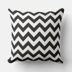 Zig Zag Black & White Striped Outdoor Decor Pillow
