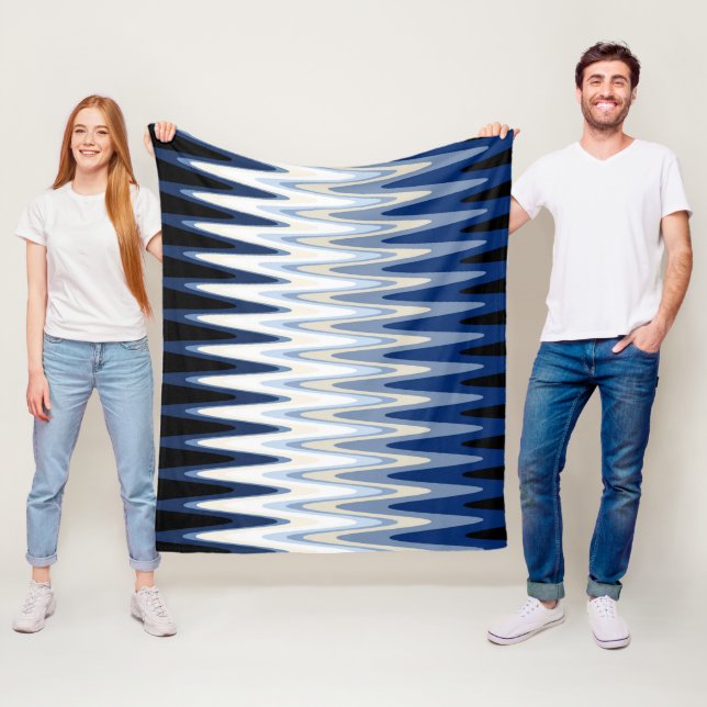 Zig Zag Blue Black White Gray Beige Pattern Fleece Blanket (In Situ)