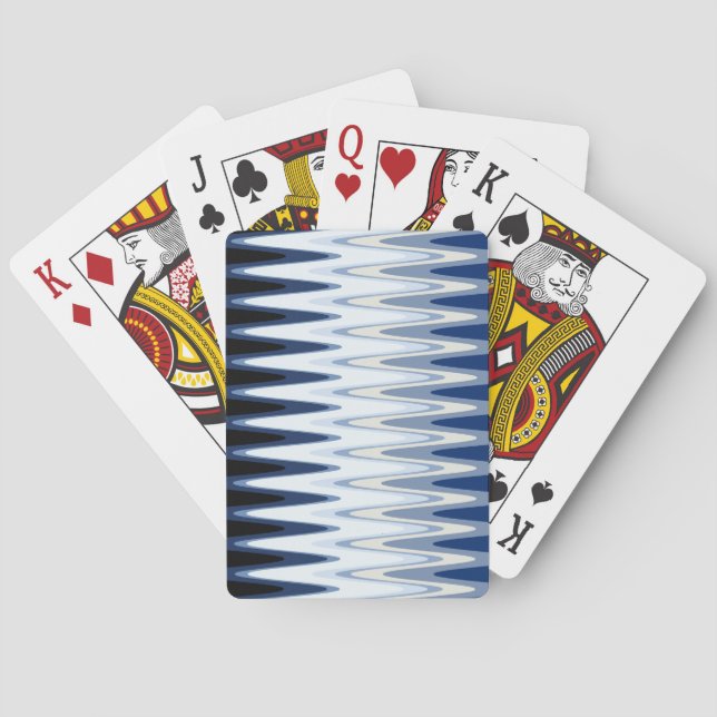 Zig Zag Blue White Gray Beige Pattern Poker Cards (Back)