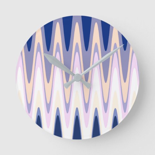 Zig Zag Blue White Gray Beige Purple Pink Pattern Round Clock