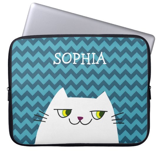  Zig Zag  Blue with White Cartoon Cat  and Monogram Laptop 