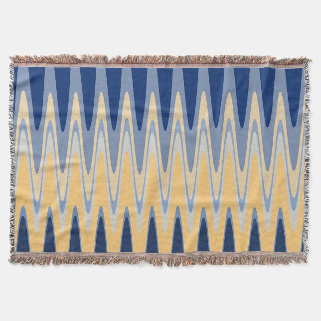 Zig Zag Blue Yellow Gray Beige Pattern Throw Blanket (Front)