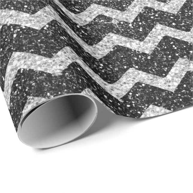 Zig Zag Chevron Art Deco Gray Silver Glitter Wrapping Paper (Roll Corner)