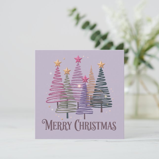 Zig Zag Christmas Tree Faux Glitter Xmas Winter Holiday Card (Standing Front)