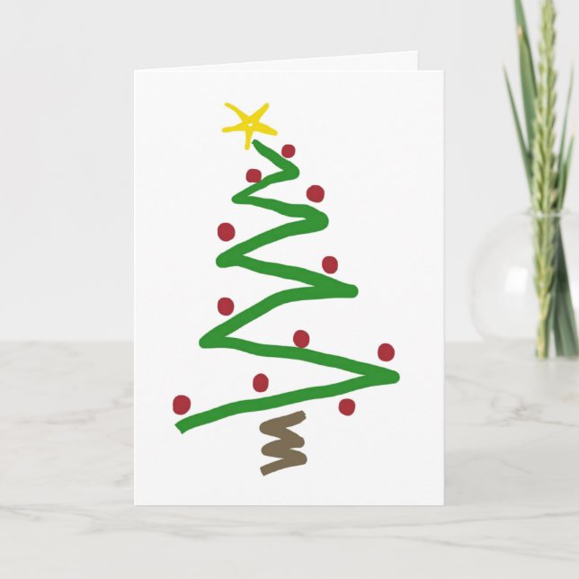 Zig Zag Christmas Tree Painting Holiday Card (Front)