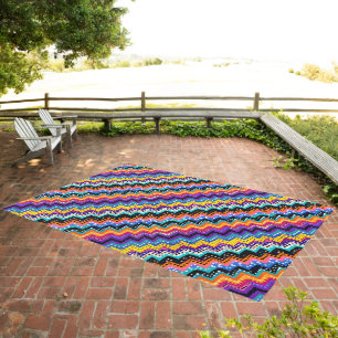 Zig Zag Colorful Bold purple pink blue yellow Outdoor Rug