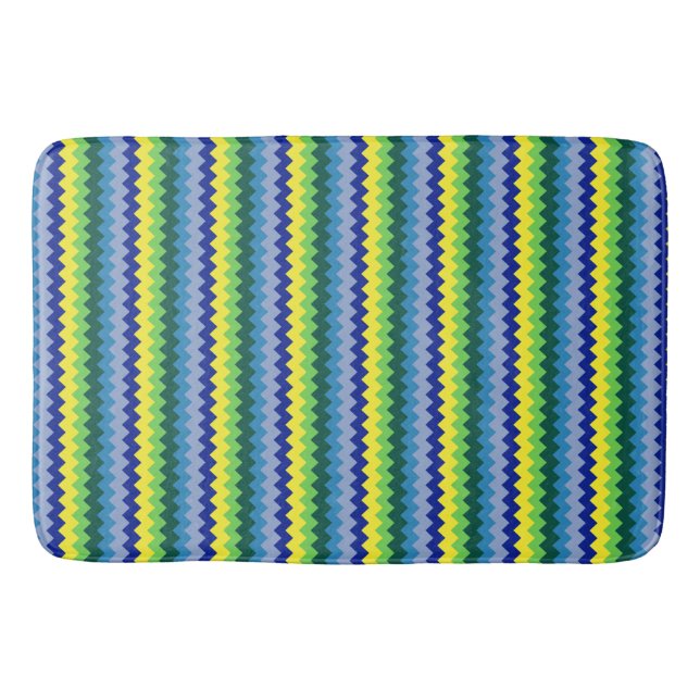 Zig-zag Design Pattern Green & Blue Bath Mat (Front)