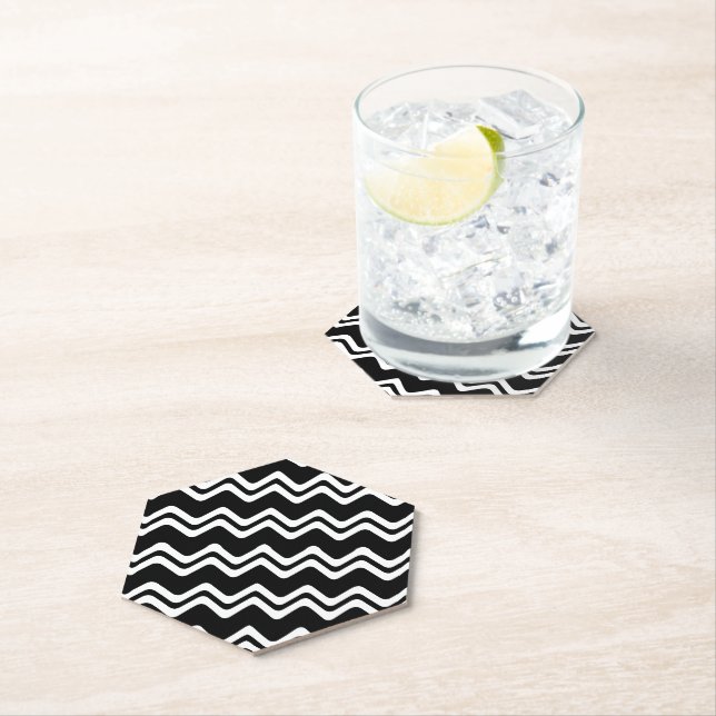 Zig Zag Dual Colored Line Pattern Paper Coaster (Insitu)