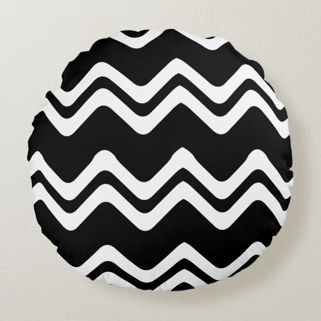 Zig Zag Dual Colored Line Pattern Round Pillow (Front)