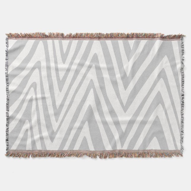 Zig Zag Gray and White Pattern Throw Blanket (Front)