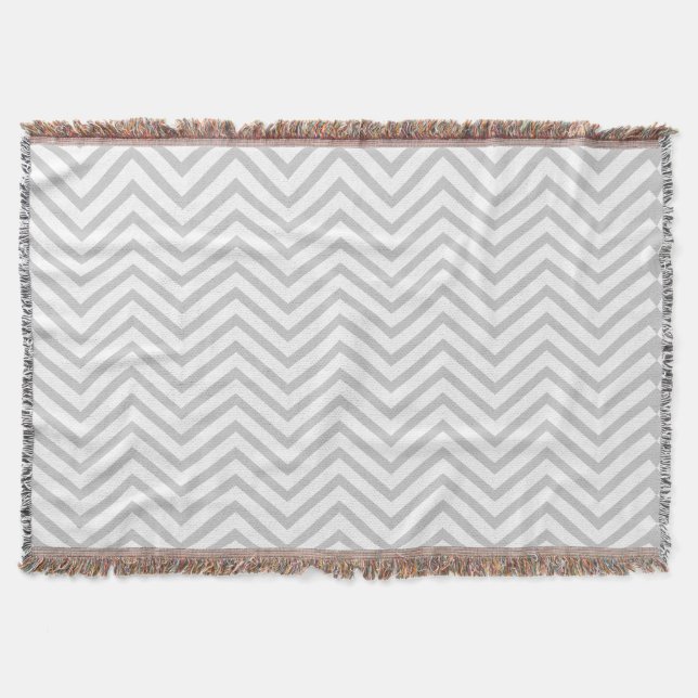 Zig Zag Gray and White Pattern Throw Blanket (Front)
