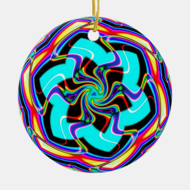 Zig Zag Hexagon Snowfllake Ceramic Ornament (Front)