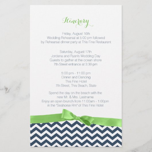 Zig Zag Lime and Blue Itinerary (Front)