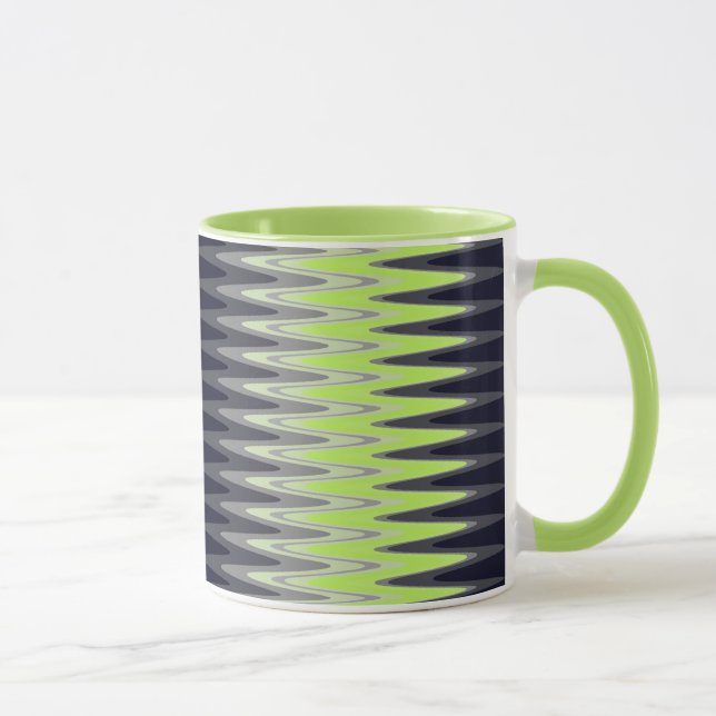 Zig Zag Lime Green Black White Gray Pattern Mug (Right)