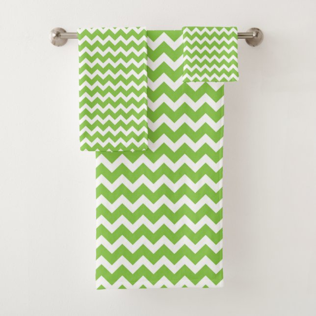 ZIG ZAG - LIME & WHITE BATH TOWEL SET (Insitu)