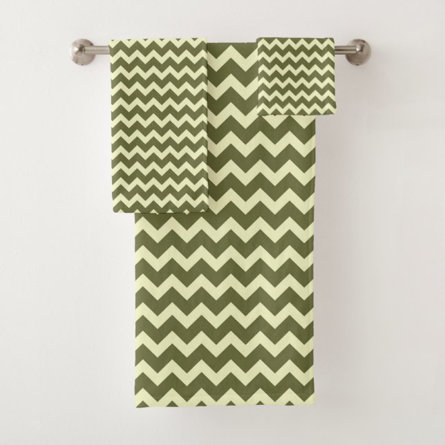 ZIG ZAG - OLIVE & CREAM BATH TOWEL SET (Insitu)