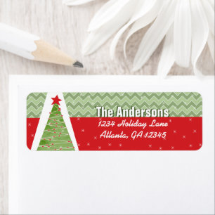 Zig Zag Retro Green Christmas Tree Return Address Label