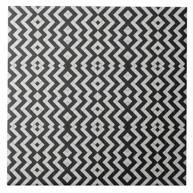Zig-Zag White and Black Brick Pavers Tile (Front)