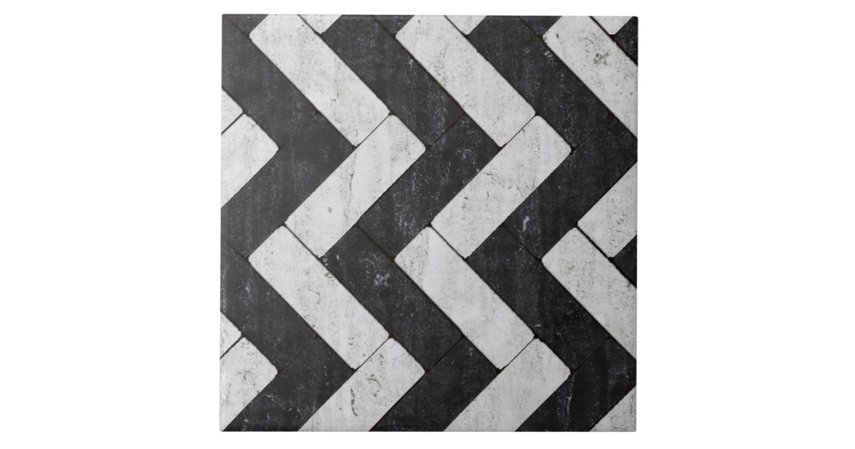 ZigZag White and Black Brick Pavers Tile Zazzle