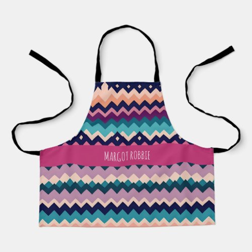 Zig_zagging pastel Pink Navy Retro Pattern Apron