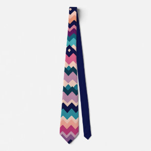 Zig-zagging pastel Pink Navy Retro Pattern Neck Tie