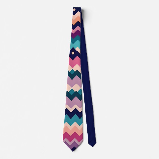 Zig-zagging pastel Pink Navy Retro Pattern Neck Tie (Front)