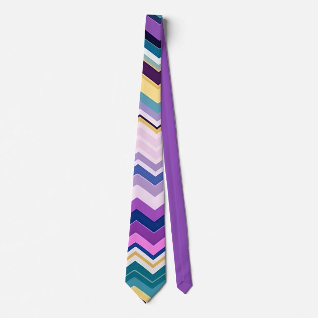 Zig Zagging Pastel Violet Retro Pattern Neck Tie (Front)