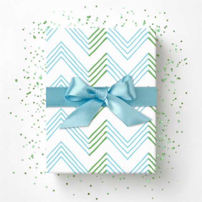 Ziggy Chevron in Green and Aqua Wrapping Paper (Creator Uploaded)